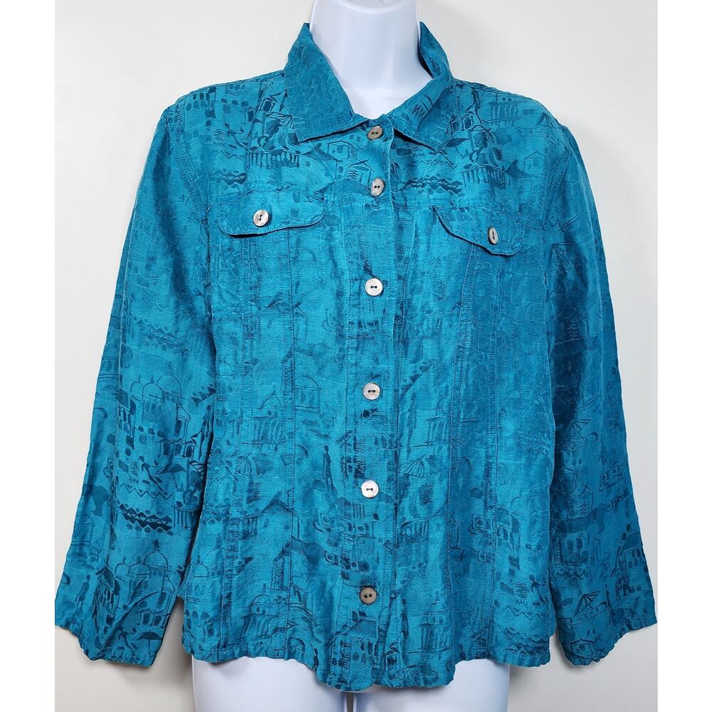 Chico's Coastal Boho Artsy‎ Lightweight Button Front Shirt Size 2